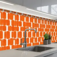 KitchenYeah Keuken achterwand 450x60 cm - Spatscherm zelfklevend Patroon - Retro - Oranje - Muurbeschermer - Spatwand fornuis