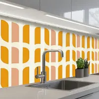 KitchenYeah Keuken achterwand 200x60 cm - Spatscherm zelfklevend Geometrisch - Patroon - Geel - Roze - Muurbeschermer - Spatwand fornuis