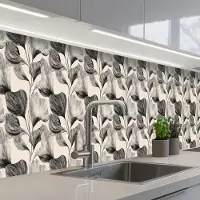 KitchenYeah Keuken achterwand 350x60 cm - Spatscherm zelfklevend Botanisch - Bladeren - Zwart - Muurbeschermer - Spatwand fornuis