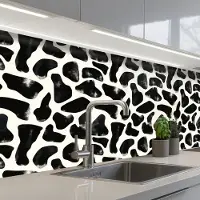 KitchenYeah Keuken achterwand 200x80 cm - Spatscherm zelfklevend Dierenpatroon - Vlekken - Zwart - Wit - Muurbeschermer - Spatwand fornuis