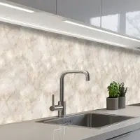 KitchenYeah Keuken achterwand 300x60 cm - Spatscherm zelfklevend Lichtbeige - Goudbruine Nerven - Marmer print - Muurbeschermer - Spatwand fornuis