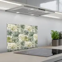 KitchenYeah Spatscherm 60x45 cm - Zelfklevende achterwand Bladeren - Botanisch - Groen - Keuken muurbeschermer - Spatwand fornuis