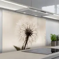 KitchenYeah Spatscherm 120x80 cm - Zelfklevende achterwand Paardenbloem - Minimalistisch - Wit - Keuken muurbeschermer - Spatwand fornuis