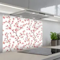 KitchenYeah Spatscherm 80x55 cm - Zelfklevende achterwand Kersenbloesem - Takken - Roze - Keuken muurbeschermer - Spatwand fornuis