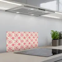 KitchenYeah Spatscherm 70x30 cm - Zelfklevende achterwand Roze - Bloemenmotief - Wit - Modern - Keuken muurbeschermer - Spatwand fornuis
