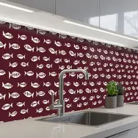 KitchenYeah Keuken achterwand 500x60 cm - Spatscherm zelfklevend Vissen - Grafisch - Patroon - Donker - Muurbeschermer - Spatwand fornuis