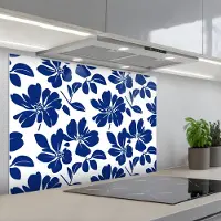 KitchenYeah Spatscherm 80x55 cm - Zelfklevende achterwand Floraal - Modern - Blauw - Keuken muurbeschermer - Spatwand fornuis