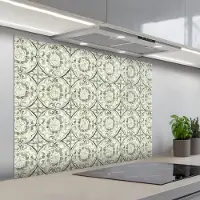 KitchenYeah Spatscherm 100x75 cm - Zelfklevende achterwand Krulornament - Tegel - Groen - Keuken muurbeschermer - Spatwand fornuis