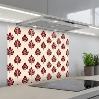 KitchenYeah Spatscherm 90x70 cm - Zelfklevende achterwand Botanisch - Patroon - Bordeaux - Keuken muurbeschermer - Spatwand fornuis