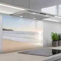 KitchenYeah Spatscherm 90x60 cm - Zelfklevende achterwand Zee - Zon - Zand - Keuken muurbeschermer - Spatwand fornuis