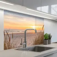 KitchenYeah Keuken achterwand 100x80 cm - Spatscherm zelfklevend Zonsondergang - Duinen - Zee - Muurbeschermer - Spatwand fornuis