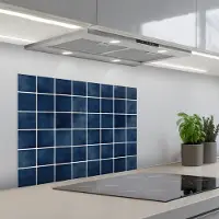 KitchenYeah Spatscherm 70x55 cm - Zelfklevende achterwand Tegel - Modern - Blauw - Keuken muurbeschermer - Spatwand fornuis