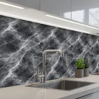 KitchenYeah Keuken achterwand 250x80 cm - Spatscherm zelfklevend Donkergrijs - Bliksem - Marmer print - Muurbeschermer - Spatwand fornuis