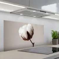 KitchenYeah Spatscherm 100x50 cm - Zelfklevende achterwand Katoenbol - Minimalistisch - Wit - Keuken muurbeschermer - Spatwand fornuis