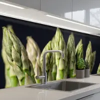 KitchenYeah Keuken achterwand 300x80 cm - Spatscherm zelfklevend Asperges - Groen - Zwart - Muurbeschermer - Spatwand fornuis