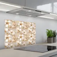 KitchenYeah Spatscherm 70x55 cm - Zelfklevende achterwand Bloemen - artistiek - Goud - Keuken muurbeschermer - Spatwand fornuis