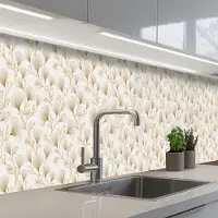 KitchenYeah Keuken achterwand 400x60 cm - Spatscherm zelfklevend Ginkgo - Takken - Goud - Muurbeschermer - Spatwand fornuis