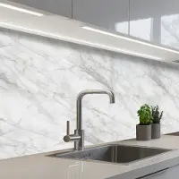 KitchenYeah Keuken achterwand 150x60 cm - Spatscherm zelfklevend Klassiek - Marmer print - Grijs - Muurbeschermer - Spatwand fornuis