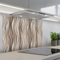 KitchenYeah Spatscherm 90x60 cm - Zelfklevende achterwand Golven - 3D - Crème - Keuken muurbeschermer - Spatwand fornuis