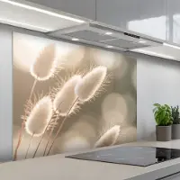 KitchenYeah Spatscherm 100x75 cm - Zelfklevende achterwand Hazestaartgras - Wit - Zonlicht - Keuken muurbeschermer - Spatwand fornuis