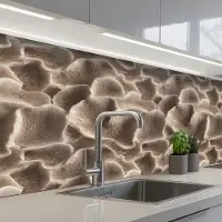 KitchenYeah Keuken achterwand 150x60 cm - Spatscherm zelfklevend Waaiervorm - Beige - Vezel textuur - Muurbeschermer - Spatwand fornuis