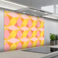KitchenYeah Spatscherm 100x75 cm - Zelfklevende achterwand Kleurrijk - Ruitpatroon - Bladvormen - Keuken muurbeschermer - Spatwand fornuis