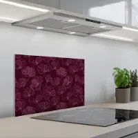 KitchenYeah Spatscherm 60x40 cm - Zelfklevende achterwand Bloemen - Patroon - Bordeauxrood - Keuken muurbeschermer - Spatwand fornuis