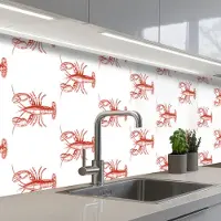 KitchenYeah Keuken achterwand 400x80 cm - Spatscherm zelfklevend Kreeften - Rood - Patroon - Muurbeschermer - Spatwand fornuis