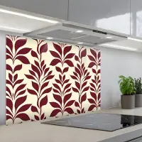 KitchenYeah Spatscherm 80x55 cm - Zelfklevende achterwand Abstract - Bladeren - Burgundy - Keuken muurbeschermer - Spatwand fornuis