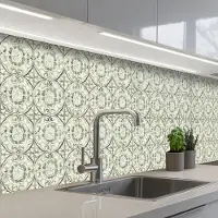 KitchenYeah Keuken achterwand 250x60 cm - Spatscherm zelfklevend Krulornament - Tegel - Groen - Muurbeschermer - Spatwand fornuis