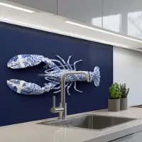 KitchenYeah Keuken achterwand 80x60 cm - Spatscherm zelfklevend Kreeft - Porselein - Delfts - Blauw - Muurbeschermer - Spatwand fornuis