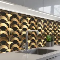 KitchenYeah Keuken achterwand 250x60 cm - Spatscherm zelfklevend Schubben - Structuur - Goud - Muurbeschermer - Spatwand fornuis