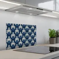 KitchenYeah Spatscherm 60x40 cm - Zelfklevende achterwand Modern - Patroon - Blauw - Keuken muurbeschermer - Spatwand fornuis