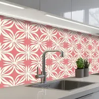 KitchenYeah Keuken achterwand 200x80 cm - Spatscherm zelfklevend Roze - Bloemenmotief - Wit - Modern - Muurbeschermer - Spatwand fornuis