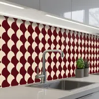 KitchenYeah Keuken achterwand 300x60 cm - Spatscherm zelfklevend Rood - Tegelpatroon - Crème - Muurbeschermer - Spatwand fornuis