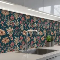 KitchenYeah Keuken achterwand 300x80 cm - Spatscherm zelfklevend Botanisch - Patroon - Blauw - Muurbeschermer - Spatwand fornuis