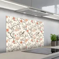 KitchenYeah Spatscherm 100x65 cm - Zelfklevende achterwand Kersenbloesem - Mus - Roze - Keuken muurbeschermer - Spatwand fornuis