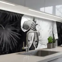 KitchenYeah Keuken achterwand 300x80 cm - Spatscherm zelfklevend Vissen - Chef - Zwart - Wit - Muurbeschermer - Spatwand fornuis