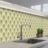 KitchenYeah Keuken achterwand 450x60 cm - Spatscherm zelfklevend Klassiek - Waaier - Groen - Muurbeschermer - Spatwand fornuis