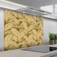 KitchenYeah Spatscherm 100x75 cm - Zelfklevende achterwand Palmbladeren - Klassiek - Groen - Keuken muurbeschermer - Spatwand fornuis