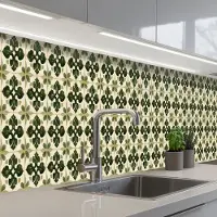 KitchenYeah Keuken achterwand 500x60 cm - Spatscherm zelfklevend Patroon - Tegel - Groen - Muurbeschermer - Spatwand fornuis