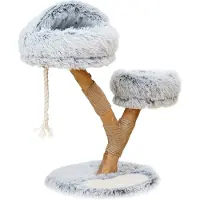 Fudajo kraboom met takkenstructuur en kattenhol, 80 cm. Design kraboom voor katten met pluche en berkenhout. Houten kraboom met krabmat