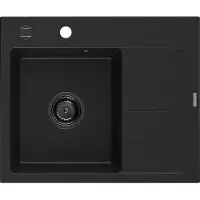 Mexen Ben granitische spoelbak 1-kompartment met afdruiprek, links 600 x 500 , zwart, zwarte sifon - 6522605000-77-B