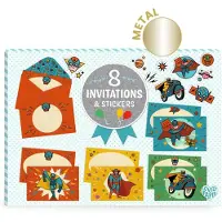 Djeco Uitnodigingen Pow! Bang! – Set van 8 kaarten met enveloppen & stickers –