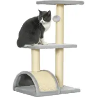 PawHut Kraboom, 72 cm hoog, katten toren met pluchen ballen en sisalstammen, lichtgrijs
