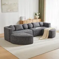 MODFU Modulaire Slaapbank - Met Slaapfunctie En Zonder Montage - Modern - Voor Woonkamer Of Slaapkamer - Chenillestof - Zwart - 292x165x68 cm
