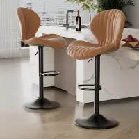 Hawthyhome Barkruk Scandinavisch-Set van 2- Bruin-Barstoelen met rugleuning -Verstelbaar -Stof- Keukenstoel