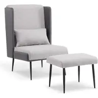 MCombo 4707 Oorfauteuil met Hocker – Grijs Kunstleer & Stof – Ergonomisch en Comfortabel – Geschikt voor Senioren