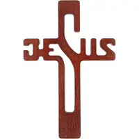 LUDA STUDIO Hangend kruis van beukenhout. Hangkruis met de tekst "JESUS". Modern houten kruis met een gladde oppervlakte (natuurlijk hout, 30x20x1,8 cm)