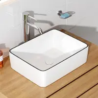 HOROW Wastafel - Strak en Modern - Opzetwastafel - Zonder Kraangat - Keramiek - Glans Wit - voor Badkamer en Gastentoilet - 48x37x13.5cm